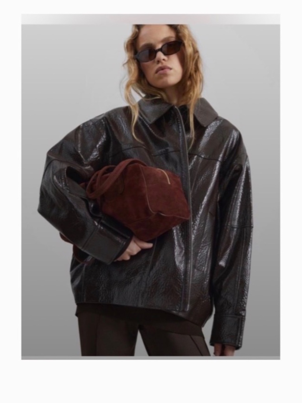 The Frankie Shop Arbor Crackled Faux Leather Jacket XS/S Brown